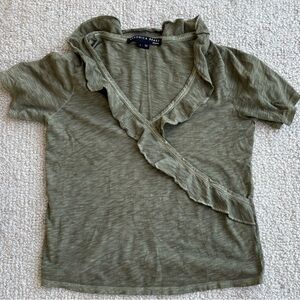 Veronica Beard Olive Green Ruffle Top